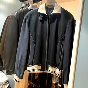 Brioni mens Jacket half leather half soft cotton